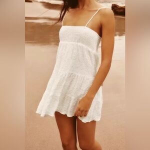 NWT Zara white Muslin Tiered and smocked mini dress Medium